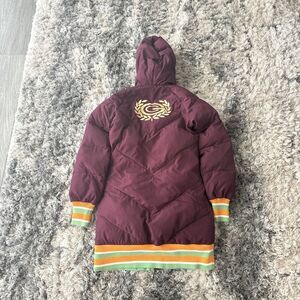Rare Women's Long Coat Size XS Green Back Packers X Adidas Collab Burgundy Red